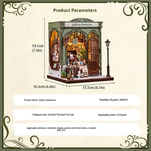 <span class=keywords><strong>CuteBee</strong></span> Nouvelle librairie-galerie, maison de campagne assemblée, modèle miniature créatif à assembler, ornements rétro, jouets en bois faits à la main, 14+ couleurs - Product Image 4