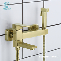 Ensemble de douchette pour bidet de toilette Melissa Modern Hotel en laiton brossé doré, avec robinet de douche chaud/froid, robinet de baignoire, robinet d'eau