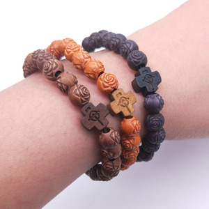 Cross Border Ecommerce Imitation Wood Rose Bead <b>Bracelet</b> Coffee Black Yellow 5.5g Jewelry Gift Fashion <b>Beaded</b> <b>Bracelets</b> - Product Image 1