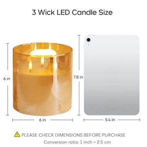 เทียน LED แก้วขนาดใหญ่ 15*25 ซม. แบบไร้เปลวไฟ 3 ไส้ ใช้แบตเตอรี่ พร้อมรีโมทคอนโทรลตั้งเวลา สำหรับใช้ในบ้าน - Product Image 5