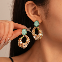 Aksesori Anting Wanita Berbentuk Bunga Akrilik Berhiaskan Berlian, Berlapis Emas 18K, Baja Tahan Karat, Kelas Atas