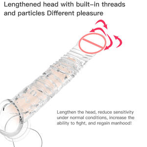 8 inch alta qualidade longo cristal preservativos extensão do pénis Atraso Ejaculação extensor preservativo Cock manga para homens - Product Image 6