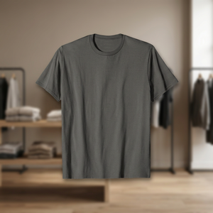 Camiseta Premium Gris Oscuro de Cuello Redondo, Manga Corta, Lisa, de Algodón, Corte Regular, Informal, Básica, para Hombre, Estilo Urbano - Product Image 3