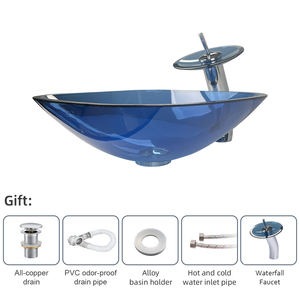 Lavabo de Sobremesa <span class=keywords><strong>Cuadrado</strong></span> de Vidrio Azul BOWEIYA, Lavabo para Baño de Hotel, Lavabo de Sobremesa Personalizado con Lavamanos Personalizado - Product Image 6