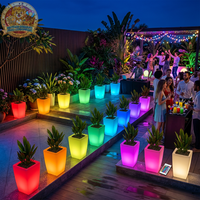 Pots et jardinières lumineux en PE, rechargeables, de forme rectangulaire, grand format, pour extérieur, écologiques, avec lumière magique RGB