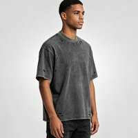 T-shirt en coton pour homme, coupe ample, effet vieilli, délavé à l'acide, personnalisable avec logo, style vintage, coupe carrée, t-shirt vierge pour homme
