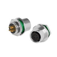 Conector de panel frontal hembra M12 A-Code de 4 pines con bloqueo, recorte con llave de 16.2mm para sistemas de robótica y AGV