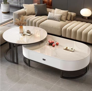 Living Room Modern <strong>Nesting</strong> Coffee <strong>Table</strong> Set, Sintered Stone Top with Carbon Steel Frame, Storage Drawer Accent <strong>Table</strong> - Product Image 2
