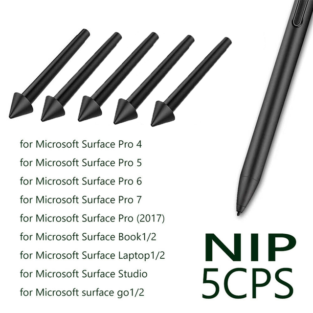 5pcs 2H Touch Screen Pen Spare Nibs Microsoft Surface Pro 7/6/5 Replacement ABS Tilt Sensitivity Stylus Tips Refill 12 Hours for