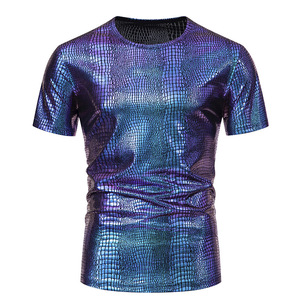 Chemises <span class=keywords><strong>polo</strong></span> à manches courtes décontractées pour hommes, col boutonné, effet métallique, <span class=keywords><strong>disco</strong></span>, brillantes, pour cosplay, fête - Product Image 4