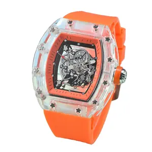 奢侈品牌透明塑料手表男士空心夜光日历手表