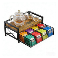 Amz Hot Wood Boîte de rangement et organisateur de sachets de thé avec tiroirs et compartiments, pour comptoir de cuisine