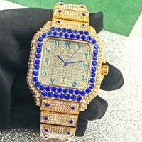Montre pour homme de luxe, style Hip Hop, avec ciel étoilé, sertie de diamants, montre carrée en or, quartz, date, chiffres arabes