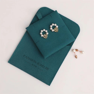 Personalized Metal Snap Button Premium Green Microfiber Jewelry Pouch with <b>Necklace</b> Earrings Pad Insert - Product Image 2