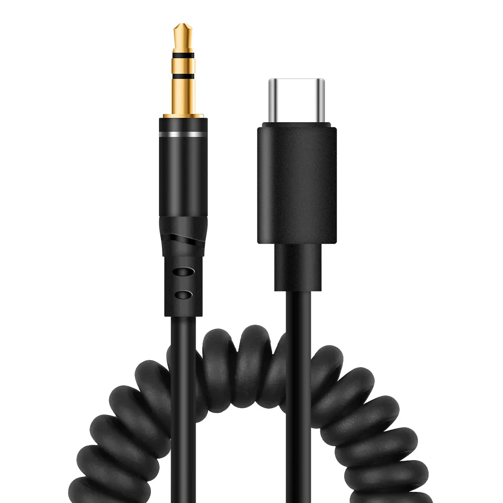 Módulo de alta calidad en espiral 35mm Cable auxiliar de línea de resorte Cable de audio de altavoz tipo C para teléfonos móviles Nueva Salida de CC