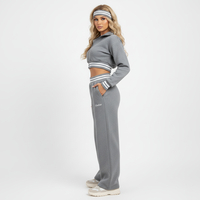 Ensemble de survêtement court pour femme, veste zippée intégrale à taille côtelée rayée et pantalon de survêtement large, gris chiné, 2 pièces, vente en gros
