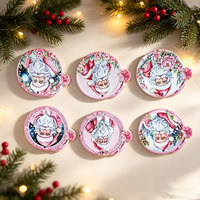 Sous-verres en céramique rose Père Noël, sous-verres en céramique imprimés en 3D pour boissons, avec base en liège, décoration de table de Noël pour la maison