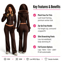 Ensemble 2 pièces personnalisé OEM ODM pour femme : sweat à capuche court entièrement zippé et pantalon de survêtement évasé à cordon de serrage, style streetwear Y2K, survêtement d'hiver