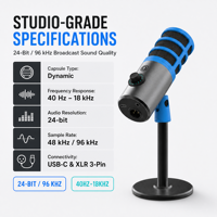 Microphone de jeu filaire professionnel DM68 USB/XLR, microphone dynamique de bureau, son de qualité studio pour PC, streaming, podcasting