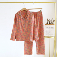 Ensemble de pyjama pour femmes à manches longues, vêtements de nuit, col rabattu, vêtements amples pour la maison, imprimé floral, vêtements de nuit pour femmes