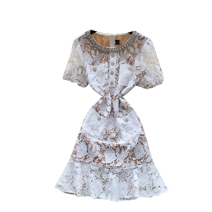 Vestido Mini Bodycon Elegante com Decoração de Strass e Manga Curta em Renda Solúvel em Água para Mulheres, Festa de Coquetel de Verão - Product Image 5