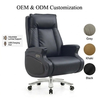 Chaise de bureau électrique à dossier haut avec massage et fonction vocale, en cuir de vachette, pour le bureau