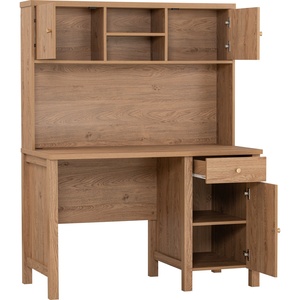 Functional Oak Colour RHODES Working Desk with Hutch Storage Shelves Modern Study Table Student Bedroom and Home Office Setup - Product Image 1