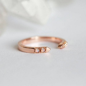 シンプルな925スターリングシルバーファインジュエリー結婚調節可能な18kオパールスタッキングメンズローズゴールドリング - Product Image 2