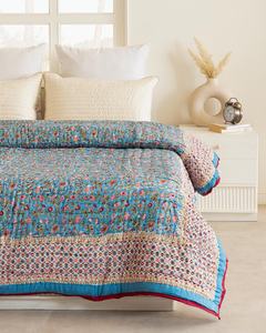 Capri Blue Cotton Quilt Hand Block Print Reversible Bedspread Soft All Season <b>King</b> Queen Bedding - Product Image 5