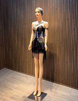 Robe courte élégante pour femmes, à manches régulières, imprimé léopard, avec embellissement en strass haut de gamme, tenue de soirée élégante pour l'hiver