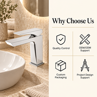 Robinet de lavabo carré chromé Idealex, design géométrique sculpté, monocommande, à poser sur le comptoir, garantie 5 ans, cartouche céramique, pour salle de bain