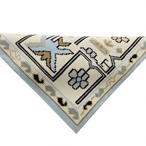 Alfombra Moderna Floral Ecológica de Lana de Nueva Zelanda Anudada a Mano Azure Oushak - Alfombra Azul Claro Marfil - Product Image 4