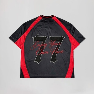Custom 250gsm <b>Polyester</b> Rhinestone Interlock Midweight Smooth V Neck Paneled Boxy Y2k Blokecore <b>Tshirt</b> - Product Image 3