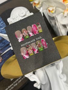 Lot de 10 faux ongles en gel à presser, motif coccinelle, taille moyenne, forme cercueil, réutilisables pour l'été et les vacances à la plage, vente en gros - Product Image 1