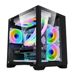 full tower desktop with lcd side glass white pc casing cpu cabinet atx acrylic cooling gaming computer case