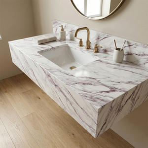 Supply Polished Calacatta Purple Printed Quartz Worktop Surface Artificial Stone Slab for Prefabricated <b>Kitchen</b> <b>Island</b> Project - Product Image 3