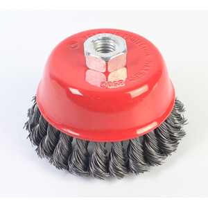 Spazzola a tazza, 100mm, M14, in acciaio intrecciato, ideale per sbavatura e pulizia di superfici metalliche e in legno. * - Product Image 1