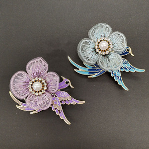 Broches de Flores y Aves Estilo Chino para Mujer, Broches de Perlas y Diamantes de Imitación, Accesorios de Tela para Ropa, Joyería Vintage - Product Image 2