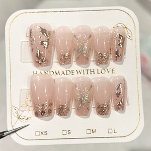 Venta al por Mayor a Bajo Precio, Alas de Mariposa Brillantes Doradas en <span class=keywords><strong>Rosa</strong></span> <span class=keywords><strong>Claro</strong></span>, Estilo Minimalista, <span class=keywords><strong>Uñas</strong></span> Elegantes Semimanuales - Product Image 1