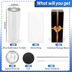 Vasos rectos de acero inoxidable de 20 oz con aislamiento al vacío, a prueba de fugas, paquete de 50 unidades, en blanco para sublimación. - Product Image 4