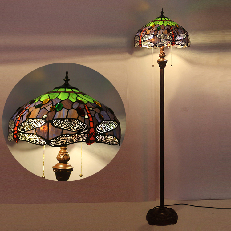 LongHuiJing 16 Inch Tiffany Floor Lamp with Handmade Colorful Dragonfly Shade