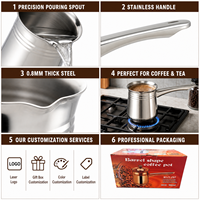 Cafetière turque HC Wholesale Cezve 180-1080ml en acier inoxydable, bec verseur en V anti-goutte, poignée thermique ergonomique, OEM pour café et vente au détail