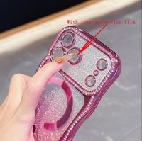 Casing Pengisian Daya Nirkabel Magnetik untuk iPhone 17 Air 16 15 Pro Max 14 Plus 13 Stiker Bling Berlapis Berlian Penutup TPU Lembut