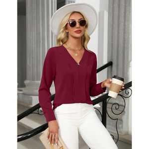 Blusa Elegante Casual para Mujer, Manga Larga, Cuello en V, Chifón, Camisa de Oficina, Antiarrugas, Otoño 2024 - Product Image 2