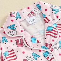 Ensemble pyjama rose avec drapeau américain pour enfants, filles et garçons, imprimé étoiles/fleurs, chemise à manches courtes, short à taille élastique