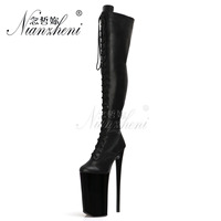 Bottes à bout rond rétro de 26cm au-dessus du genou Talons super fins 10 pouces Bande Pole Dance Lacets Discothèque Danseuse exotique Gothique pour femmes