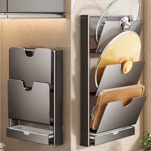 Kitchen Suction Pot Lid Holder Wall Mounted Multi Functional Cutting Board Organizer Storage Device Punch Free Polished Finish - Product Image 4