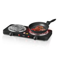 Cuisinière Électrique Appareils de Cuisine Plaque Chauffante 1000W Double Foyer Électrique Revêtement Antiadhésif avec Protection Contre la Surchauffe