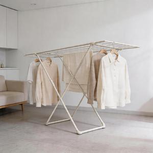 Séchoir à <span class=keywords><strong>linge</strong></span> pliable en métal grande capacité <span class=keywords><strong>avec</strong></span> design peu encombrant, cadre en X durable pour salon, salle de bain, balcon - Product Image 5