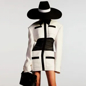 A3755 Fashion女性のスーツベルト黒、白ドレスジャケット女性長袖Elegantオフィスレディースブレザードレス